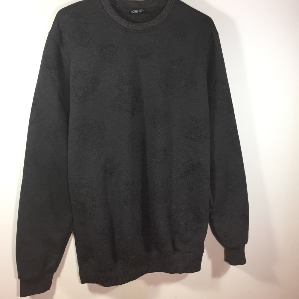 Kenzo Black Crewneck Sweater with Subtle Embossed Logo